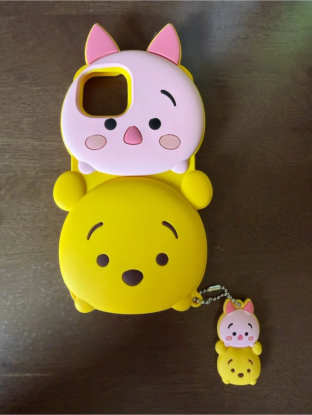 Cute Pink & Yellow Cartoon Stack Silicone Phone Case with Charm